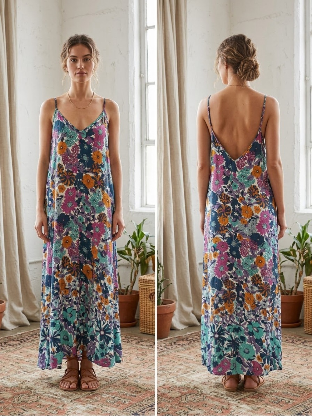 Natural Life Floral Low-Back Maxi Dress